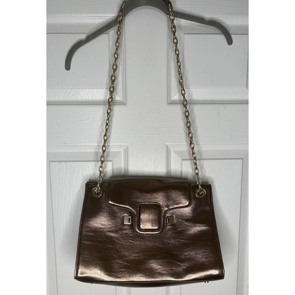 IVANKA TRUMP Women's Metallic Rose Gold Leather Shoulder Handbag Purse Adjust